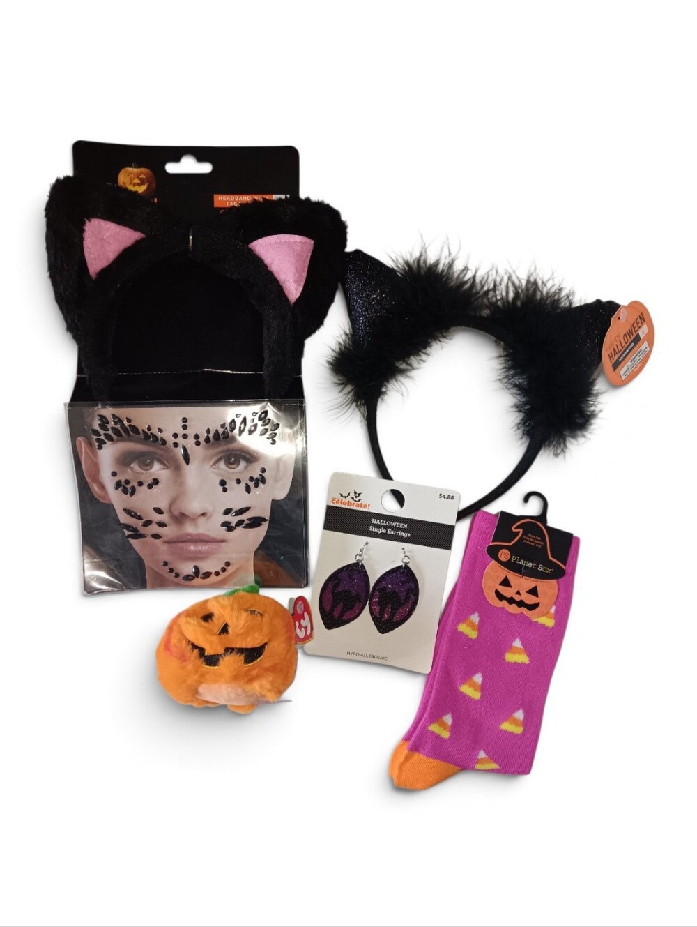 New Black Fuzzy Cat Ear Headband Set For Women - Halloween Accessory